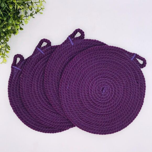 Purple Rope Trivet Hotpad Boho One Trivet Cotton Cottage Core - Picture 2 of 3